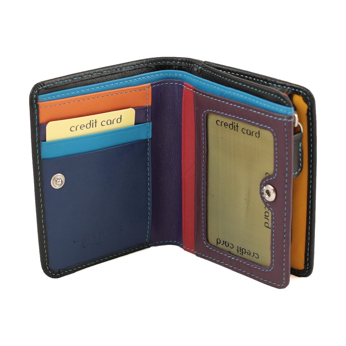 Small women_s open wallet – Artisanal in real leather – Black colour Women's leather wallet pockets