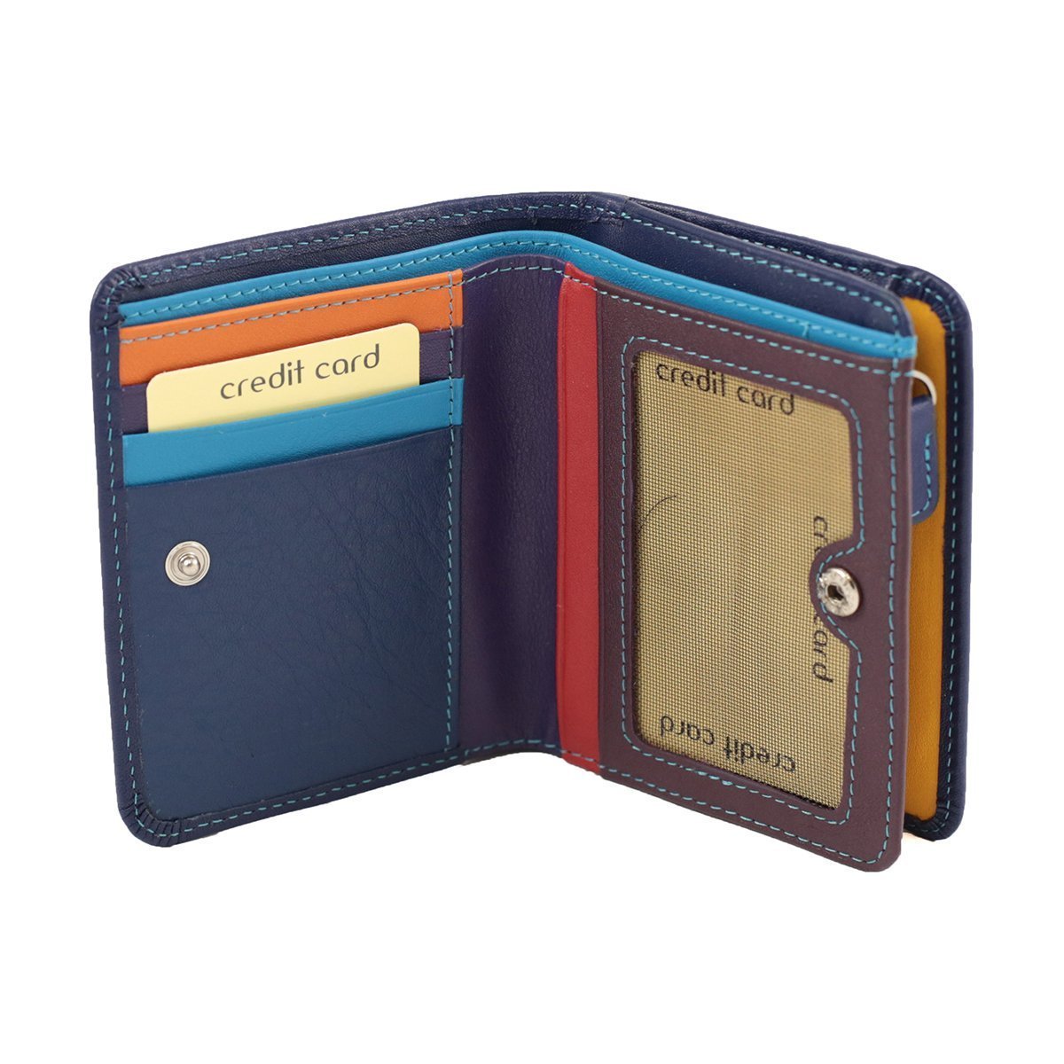 Small women_s open wallet – Artisanal in real leather – Blue color Compartments of the women's leather wallet