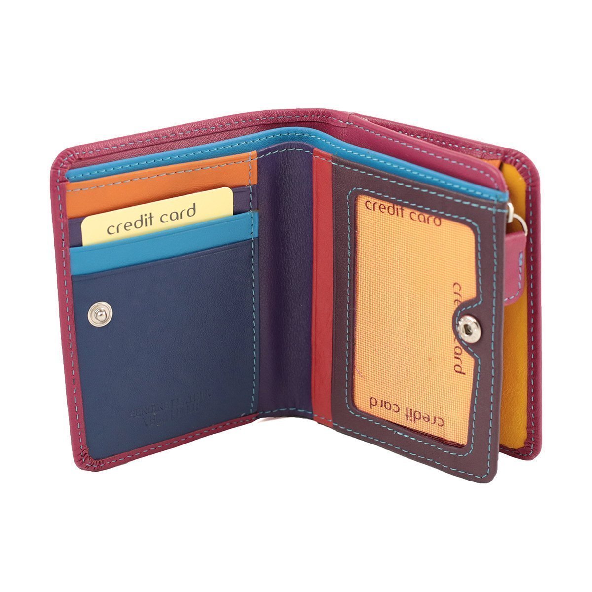 Small women_s open wallet – Artisanal in real leather – Pink color Women's leather wallet pockets