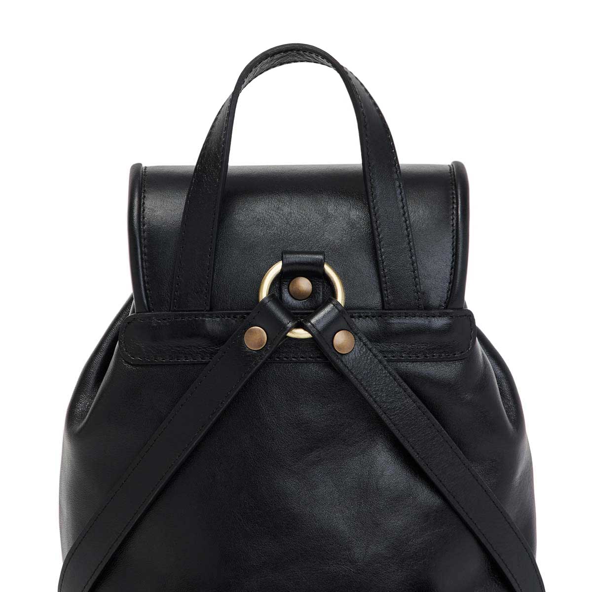 Small woman craft backpack black Petite female artisan backpack in black leather